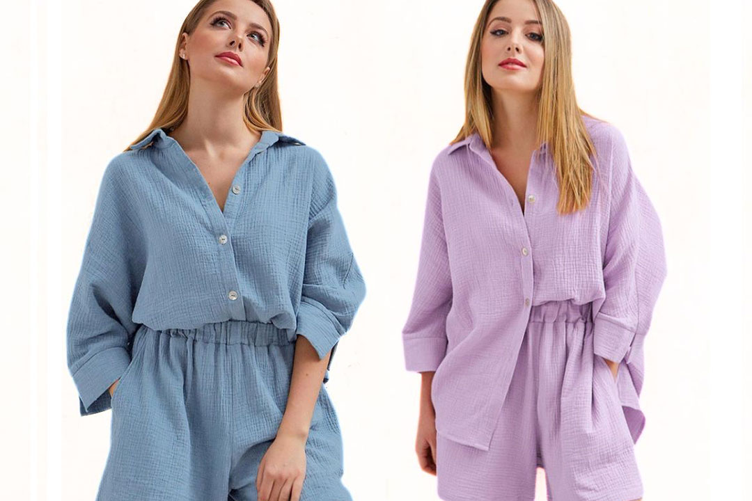 2- delat set i bomull med skjorta och shorts