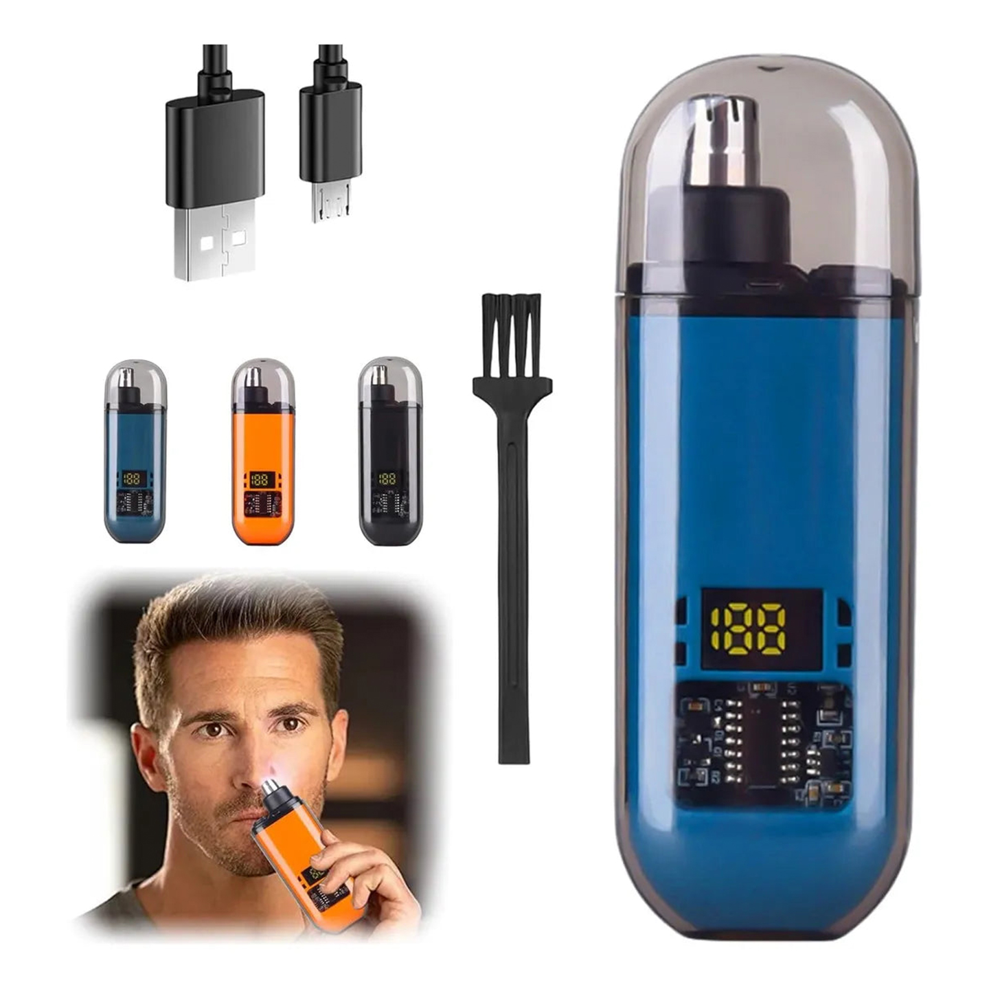 Uppladdningsbar nästrimmer för näsa och öron med LED-display