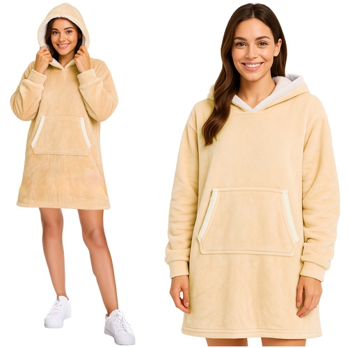 Oversize Hoodie Filt med Ermer Beige