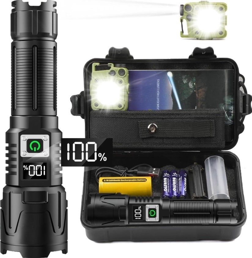 LED Ficklampa A09 set – 6000 Lumen, 50W, Uppladdningsbar & Taktisk & COB surviva