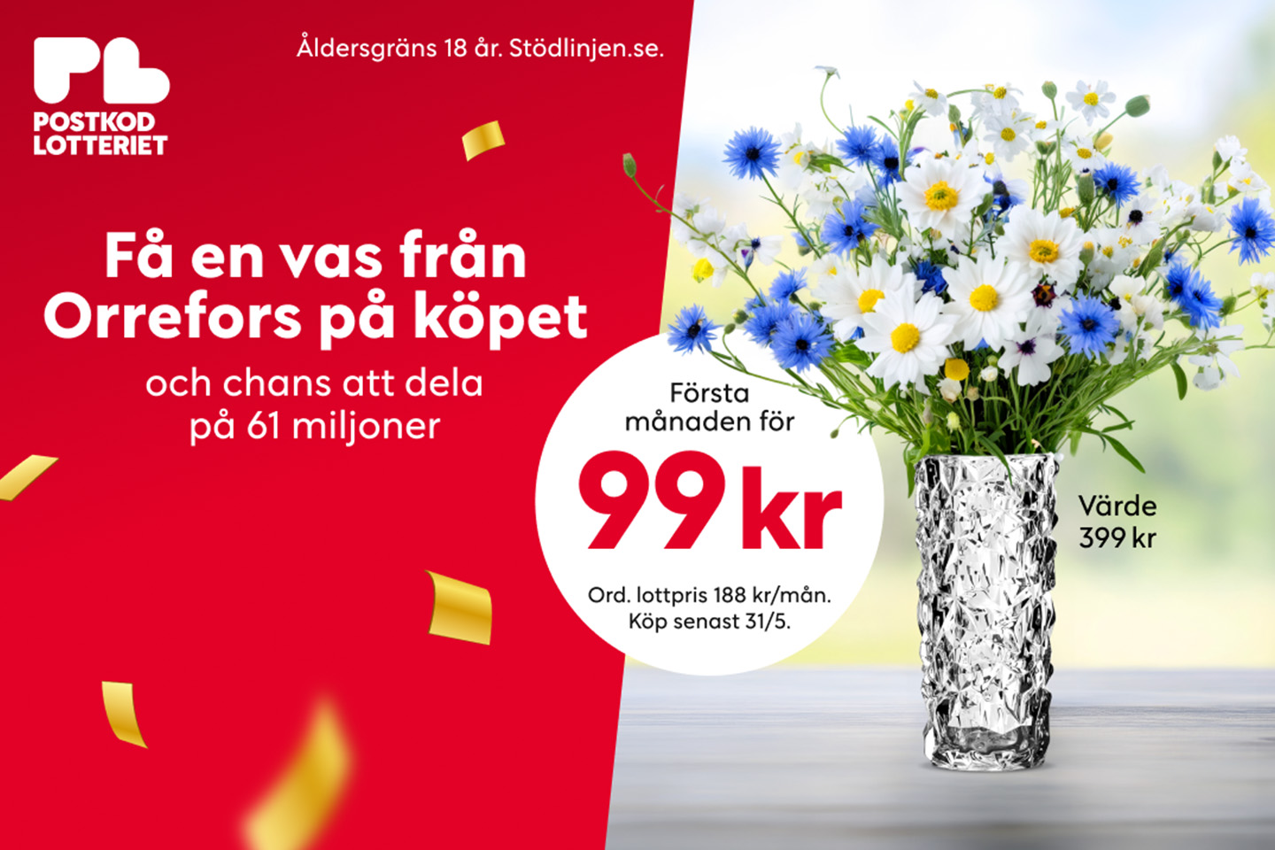 Första månaden för 99 kr och vas från Orrefors på köpet