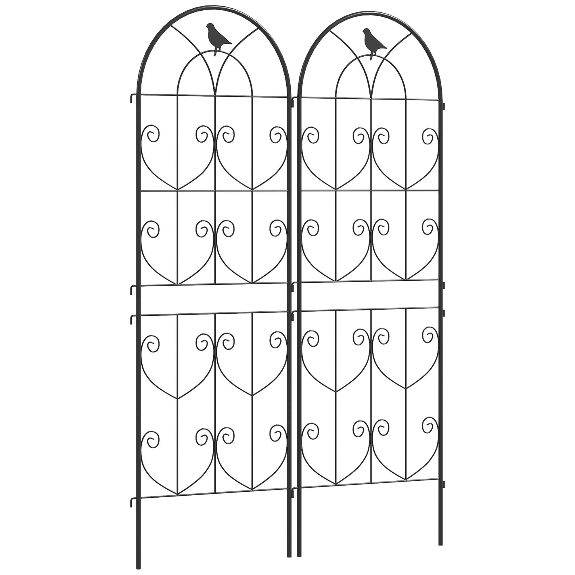 Metallspaljéer, rostfria, med fågelmotiv för klätterväxter, 50x150 cm, svarta