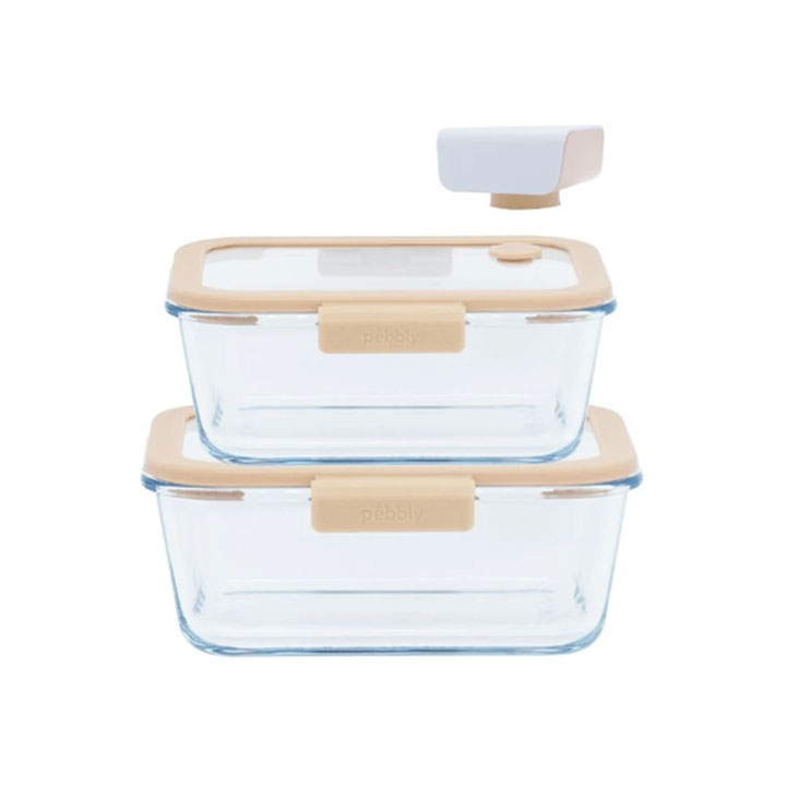 Pebbly - Glasburk med lock och vakuumpump 3 delar