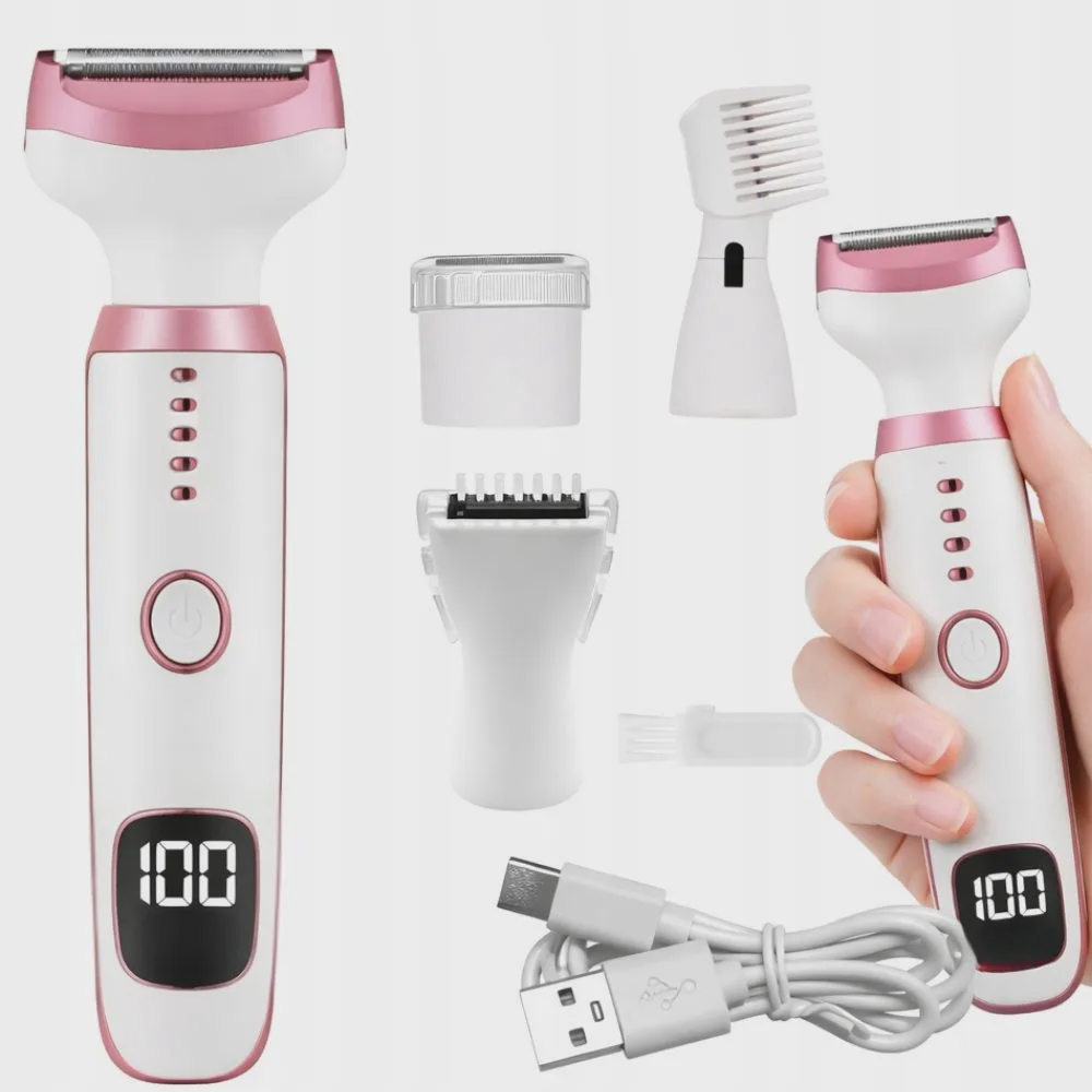5-i-1 epilator och hårtrimmer för kropp, ansikte och bikini – uppladdningsbar med 5 utbytbara huvuden