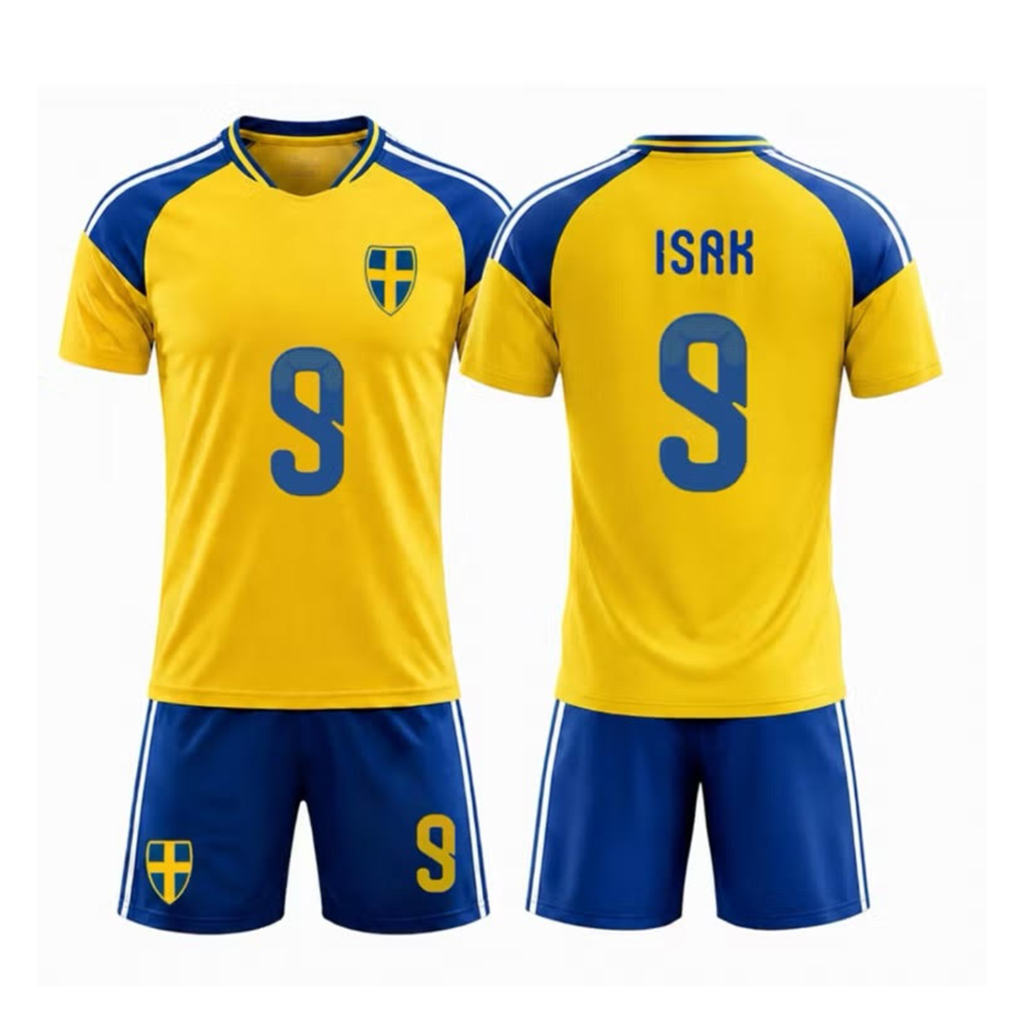 Fotbollsset för barn med spelartröja nr 9 gul/vit/blå