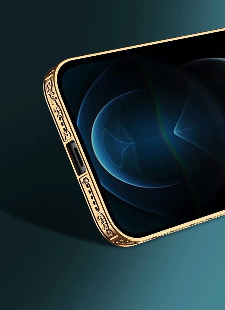 iPhone 13 Lyx glas-skal guld barock rokoko linje med röd blå (2 av 4)