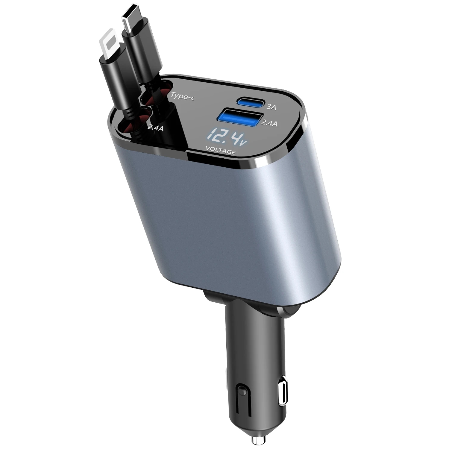 Billaddare 100W med USB-C och utdragbara kablar