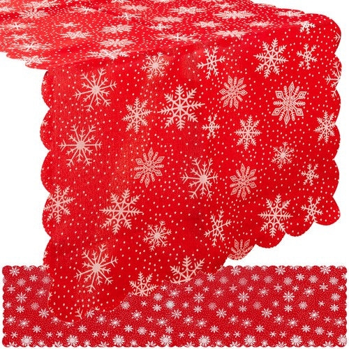 Julbordslöpare röd/vit snöflingor polyester 150x35 cm