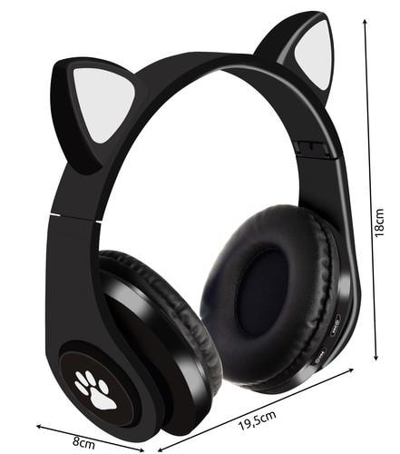 Bluetooth Stereo Hörlurar med mikrofon och kattöron / LED ljus (1 av 8) (2 av 8)