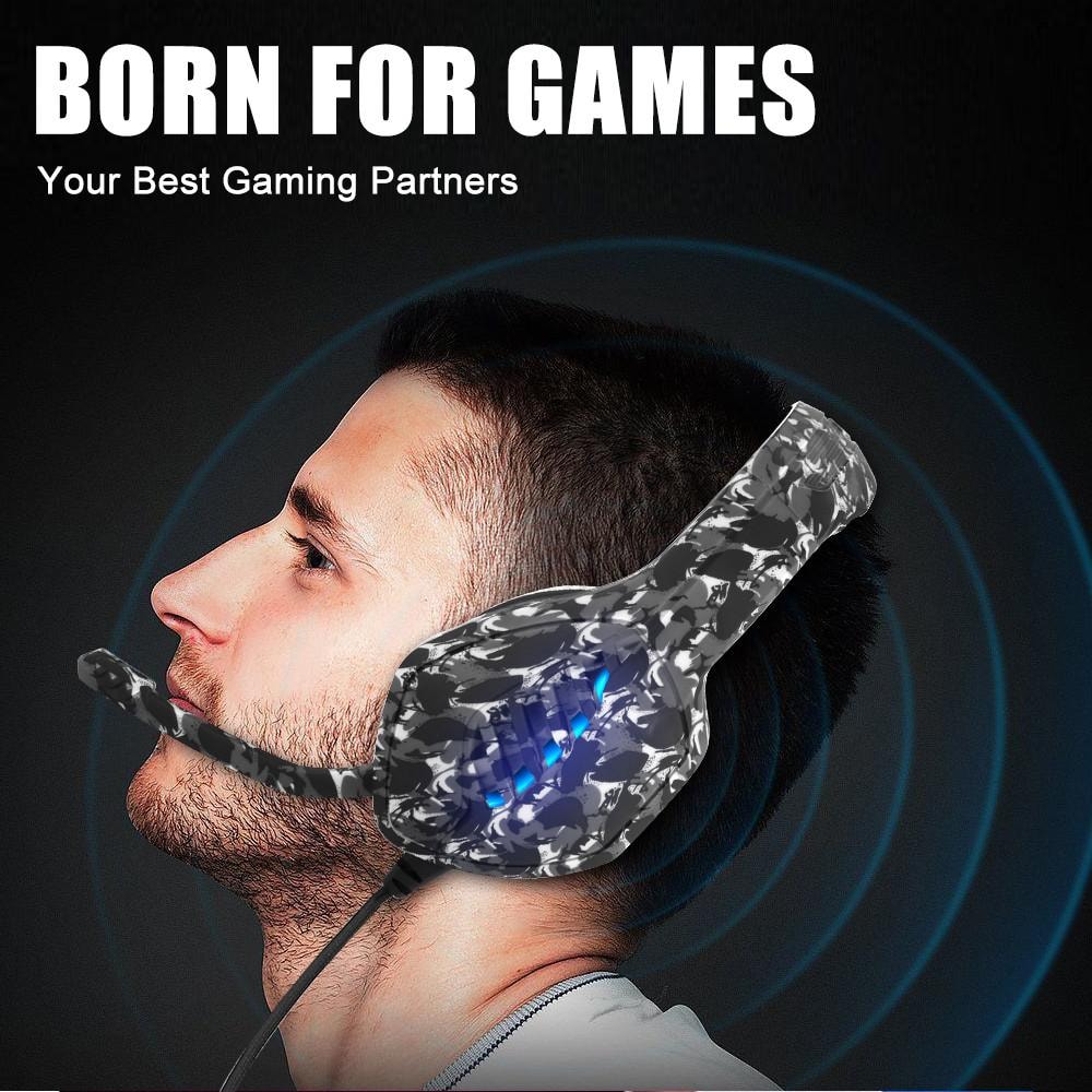 Gaming headset PS4/Xbox/PC Kamouflagegrå LED (5 av 11)