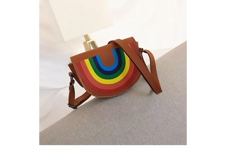 Söt väska för barn med axelrem regnbåge brun