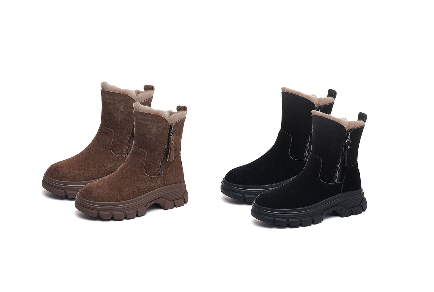 Varma damstövlar i mockaimitation med dubbla dragkedjor