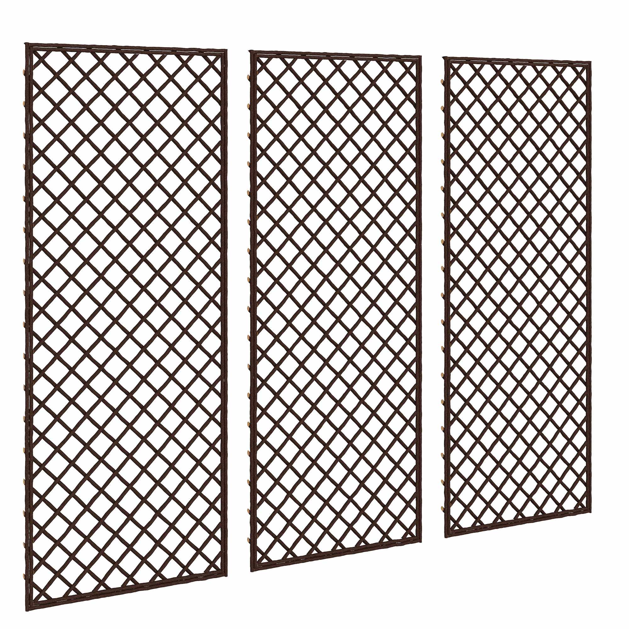 Set med 3 spaljéer i rotting, stöd för klätterväxter med platt topp, 43x112 cm, naturlig