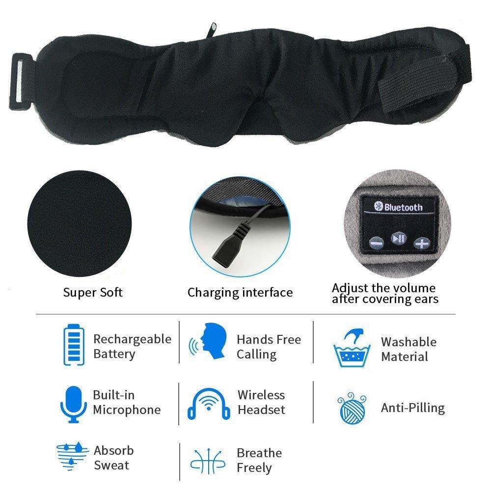 Sovmask med hörlurar Bluetooth 5.0 Svart (4 av 9)