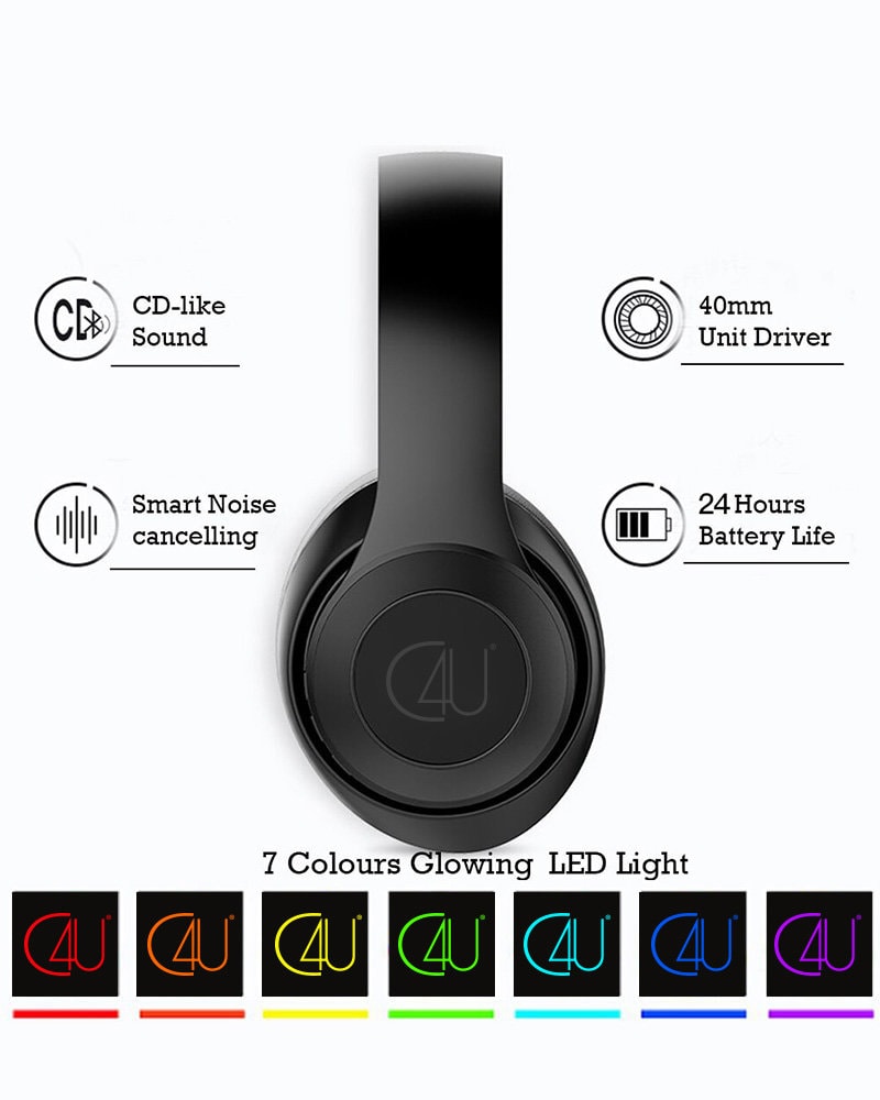 C4U® Trådlösa Bluetooth Hörlurar med LED samt Mic BH10 17timmar (2 av 5)