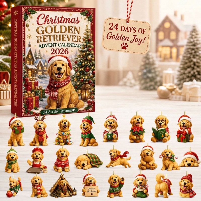 Adventskalender 2026 – Julkalender Golden Retriever Hundprydnader