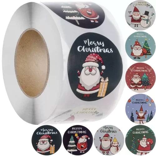 Julklistermärken på rulle 500-pack röd 8 motiv GOD JUL Ø3,8 cm