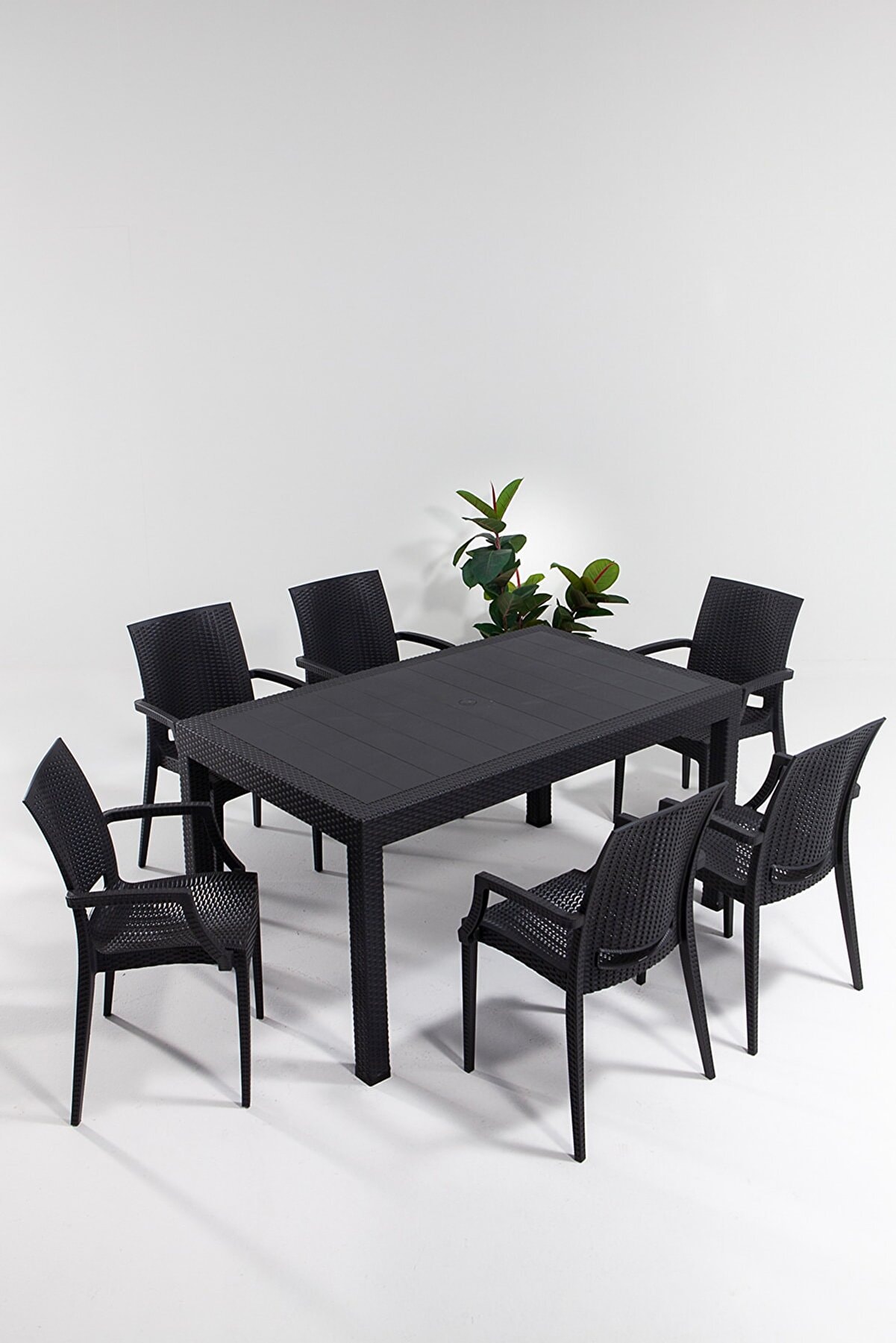 Rattan trädgårds-matgrupp, 1 bord + 6 stolar 90x150 (3 av 6)