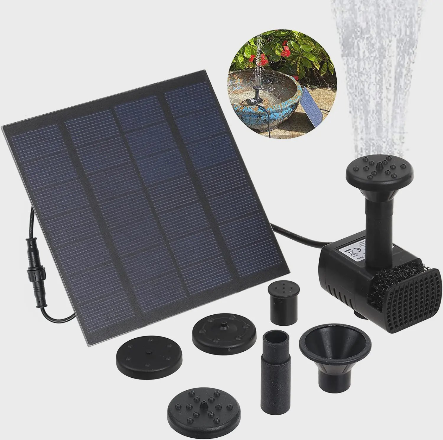 Solcellsdriven Fontänpump med Solpanel för Fågelbad och Damm