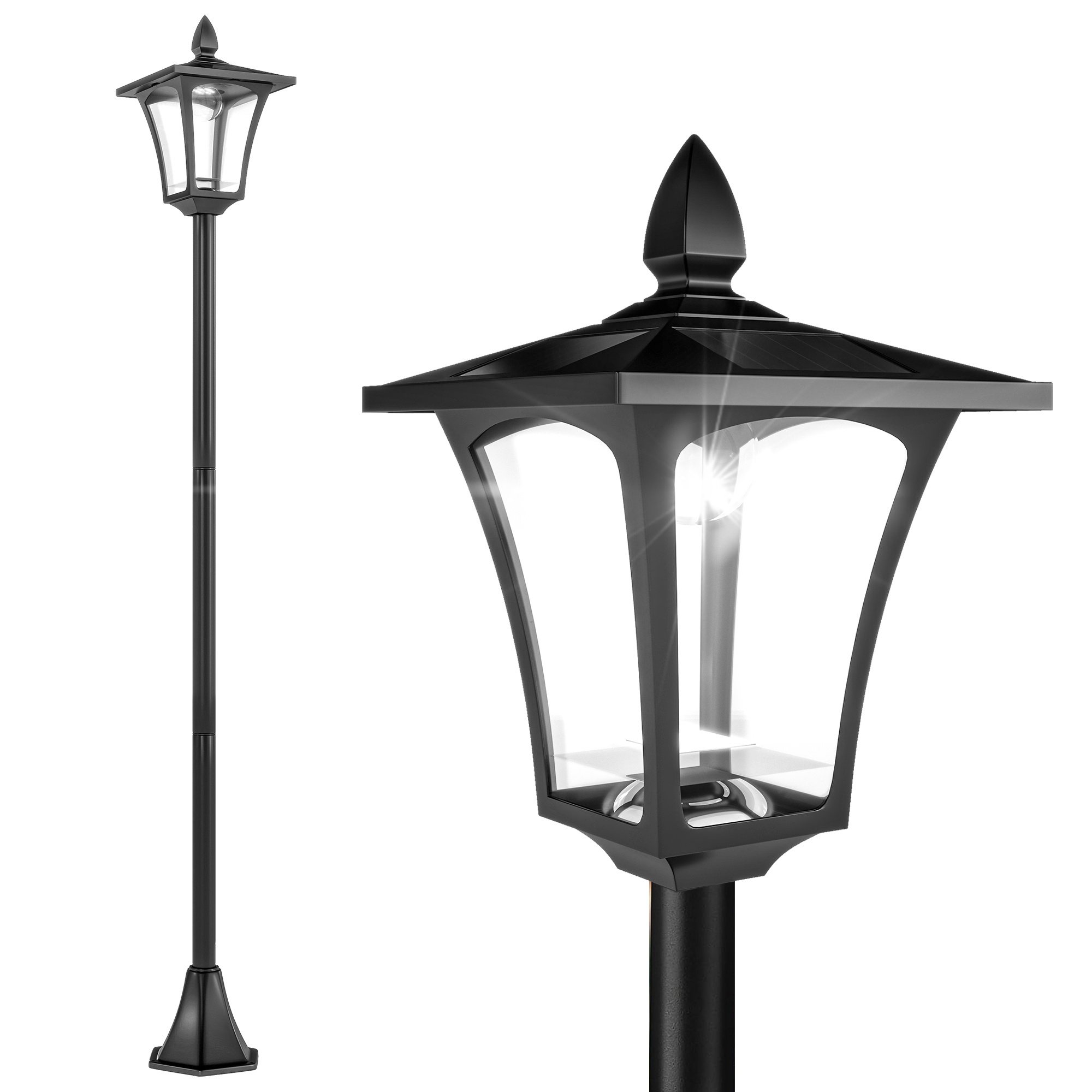 HOMCOM Solcellslampa för utomhusbruk, klassisk LED-lykta 40 lumen, mått: 18L x 18B x 160H cm, svart