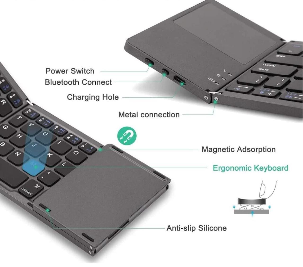 Trådløst Sammenleggbar Bluetooth Tastatur Innebygd Styreflate (6 av 13)