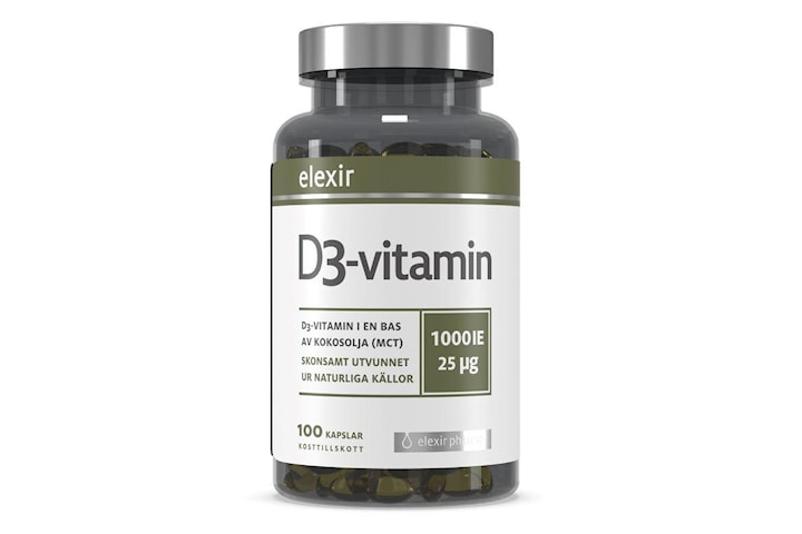 D3-vitamin 25 mcg 1000 IE 100 kapslar Elexir Pharma. Fraktfritt vid 150:-