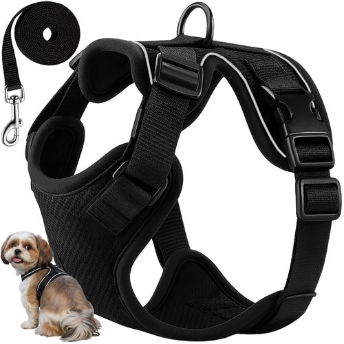 Tryckfri sele hund/katt M med reflex, justerbar + koppel 150 cm