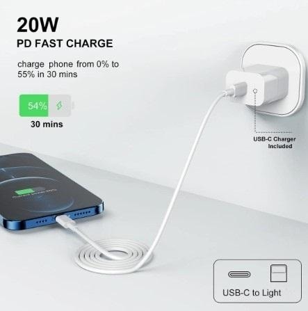 Kompatibel iPhone snabbladdare USB-C strömadapter 20W + 2m Kabel (3 av 4)