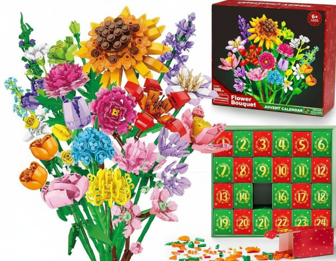 Adventskalender 2026 – 24st Byggklossbukett med Vilda Blommor byggklossar, Julnedräkning för Barn, Tonåringar & Vuxna