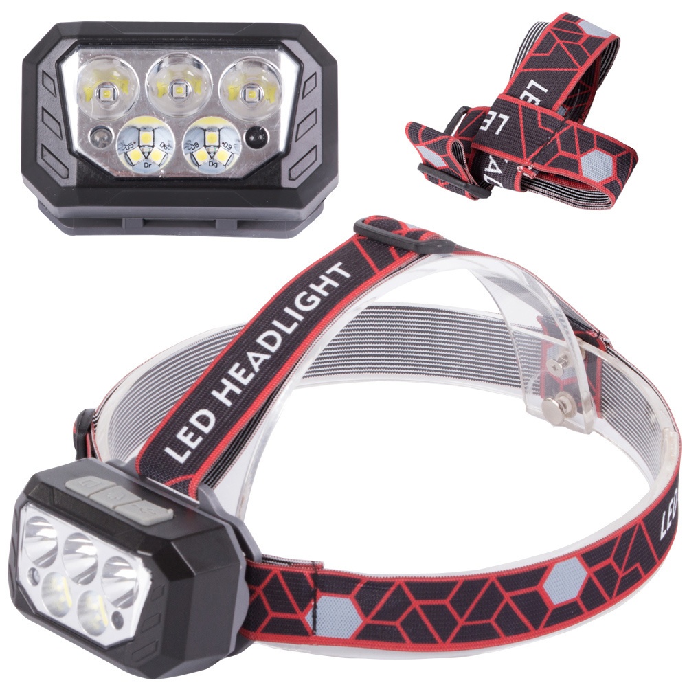 Oppladbar hodelykt med 3x XHP30 og 6x SMD LED