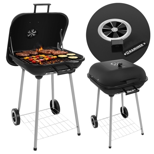 Kolgrill med lock och tillbehör 53 x 46 cm