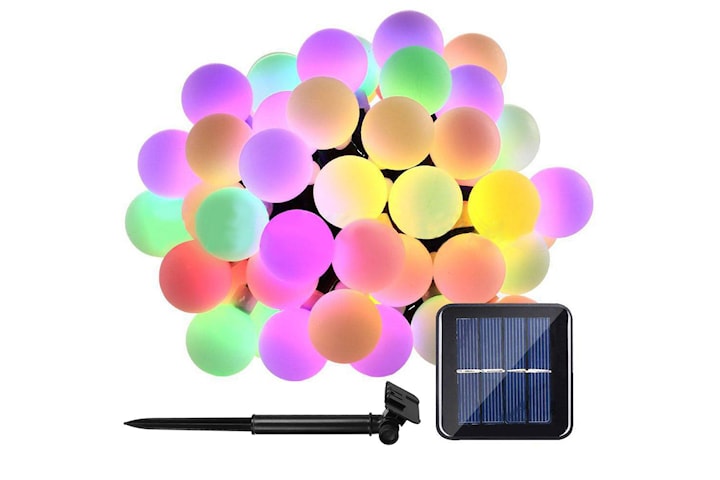 Solcelledrevet lyslenke med 50 LED-pærer, hvitt eller flerfarget