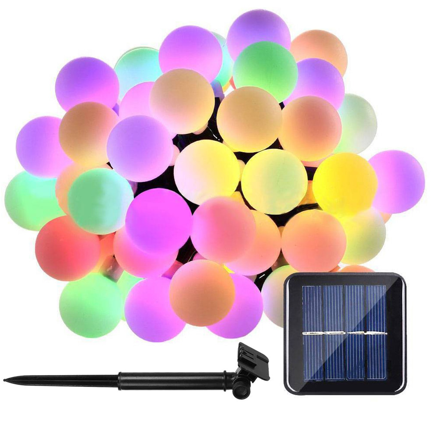 Solcelledrevet lyslenke med 50 LED-pærer, hvitt eller flerfarget (1 av 3)