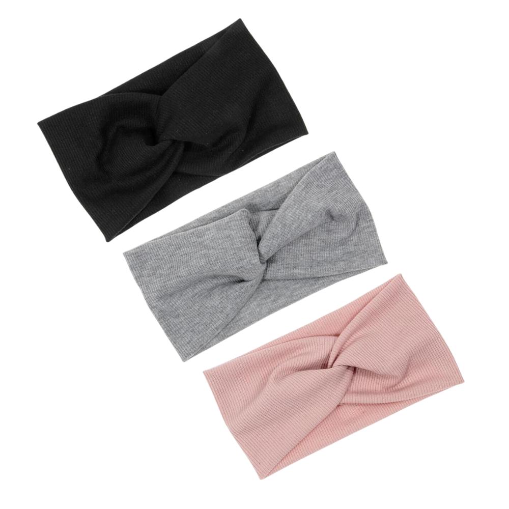 Product Image for 3 x Kryss elastisk hårband - Svart/Grå/Rosa