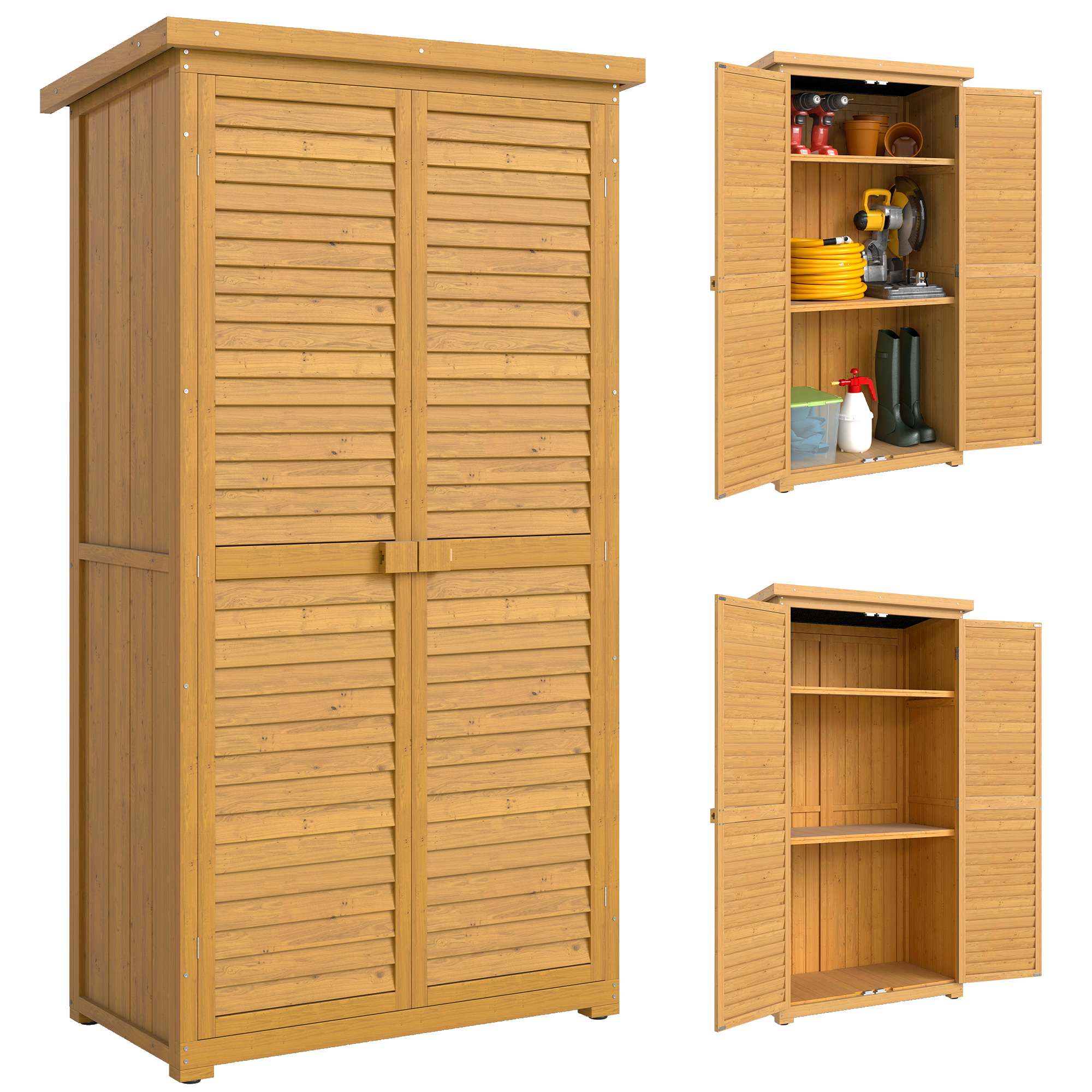 Trädgårdsbod 0,31 m² Utomhusbod med 2 dörrar och 2 innerhyllor 87x46,5x160 cm Naturträ