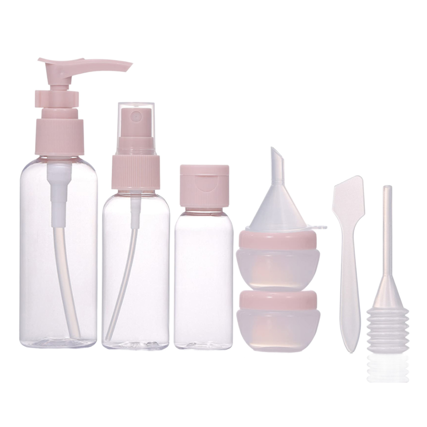 Reseset med 8 påfyllningsbara flaskor och förvaringsväska