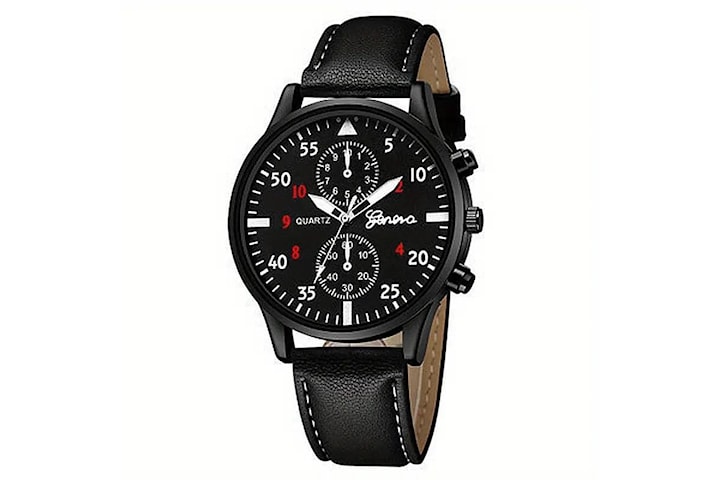 Sportig Quartz Klocka / Armbandsur med Läderarmband