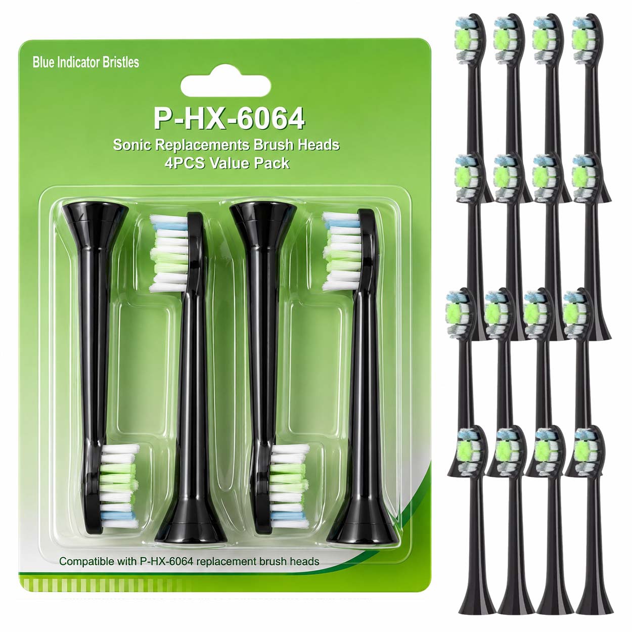 16-pakning Philips Sonicare HX6064 kompatible tannbørstehoder svart