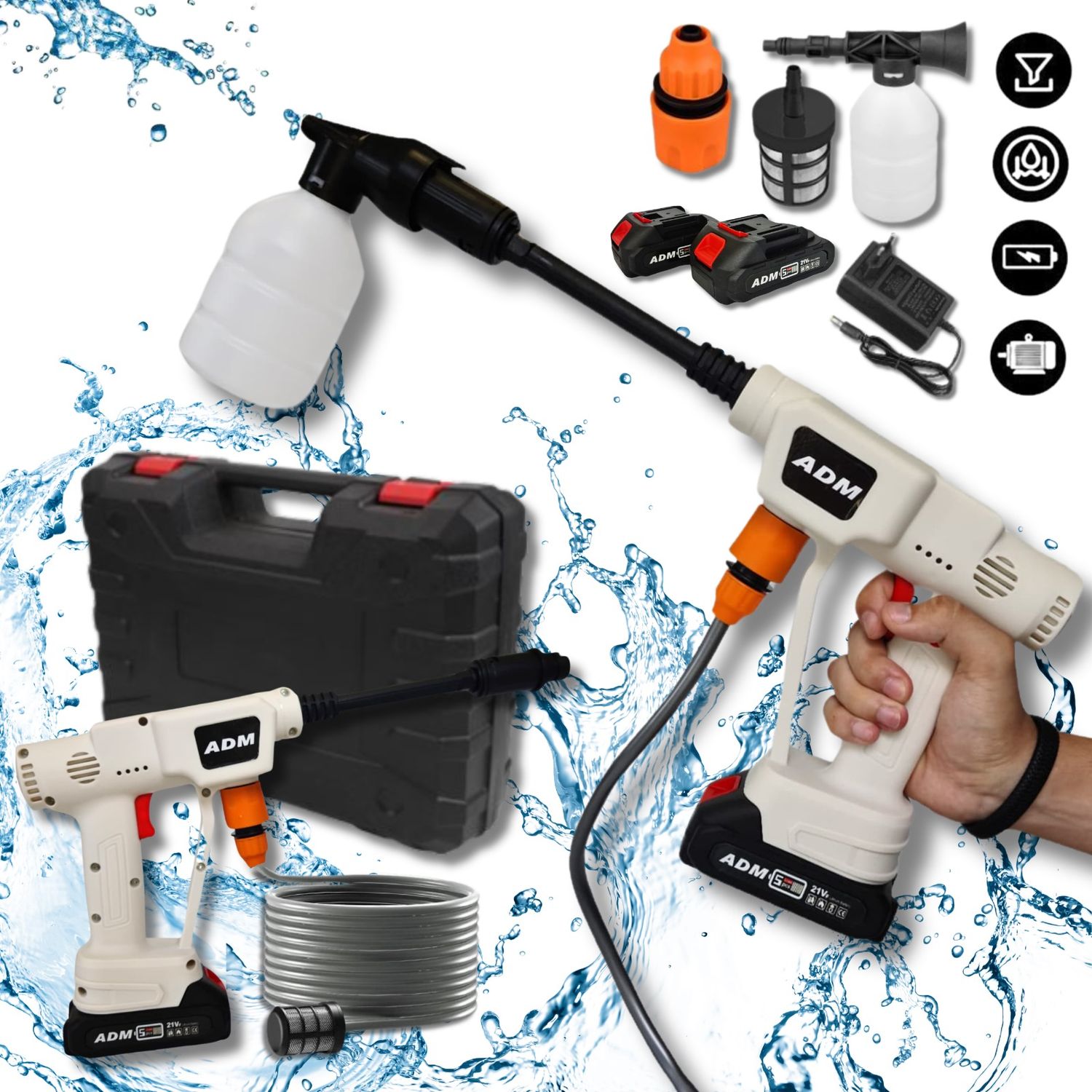 Sladdlös Högtryckstvätt inkl. 2× 21V Litiumbatterier