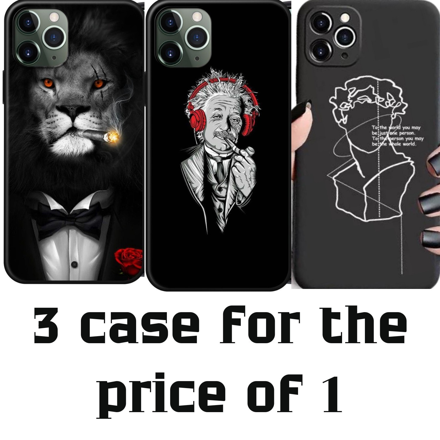 iPhone 12 & 12 Pro 3-PACK case lion Einstein Statue (4 av 5)