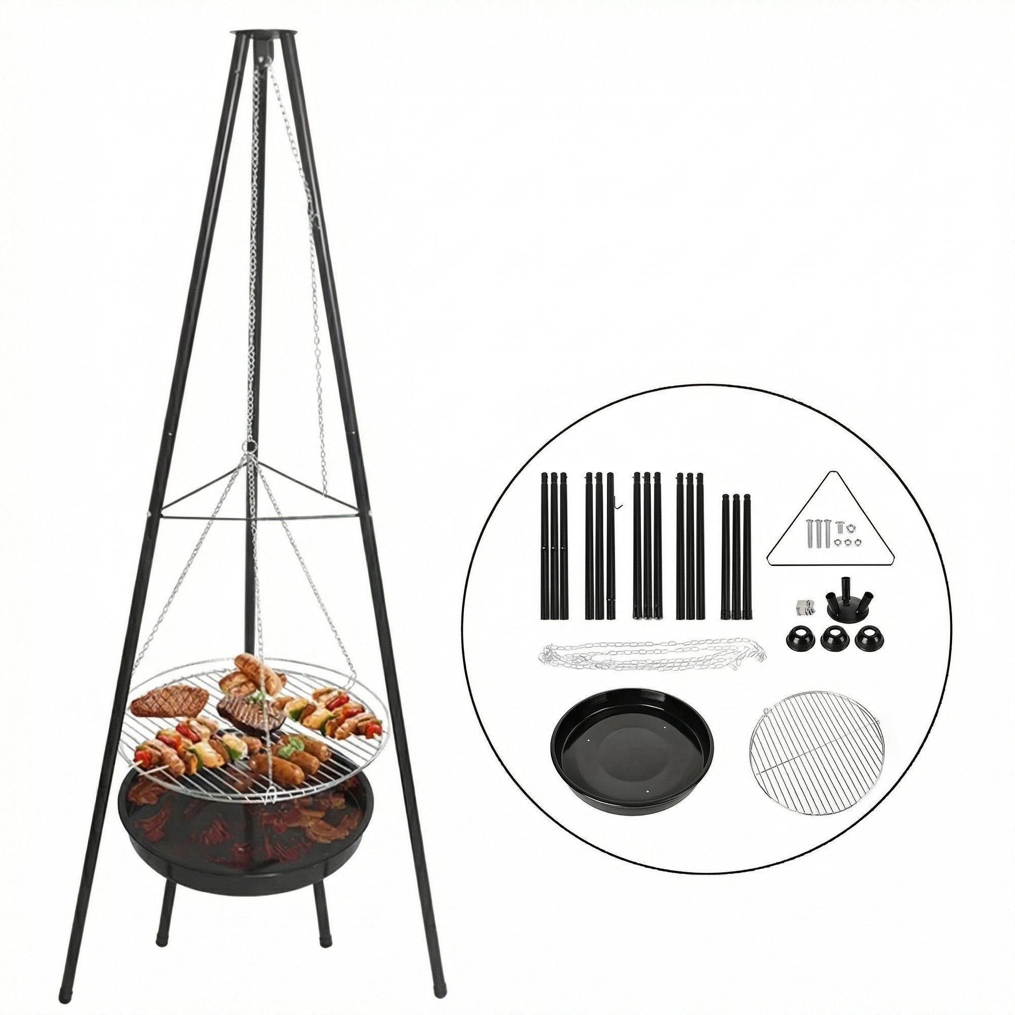Tripod Outdoor Fire Pit BBQ Rund Skål Extra Stor Grill