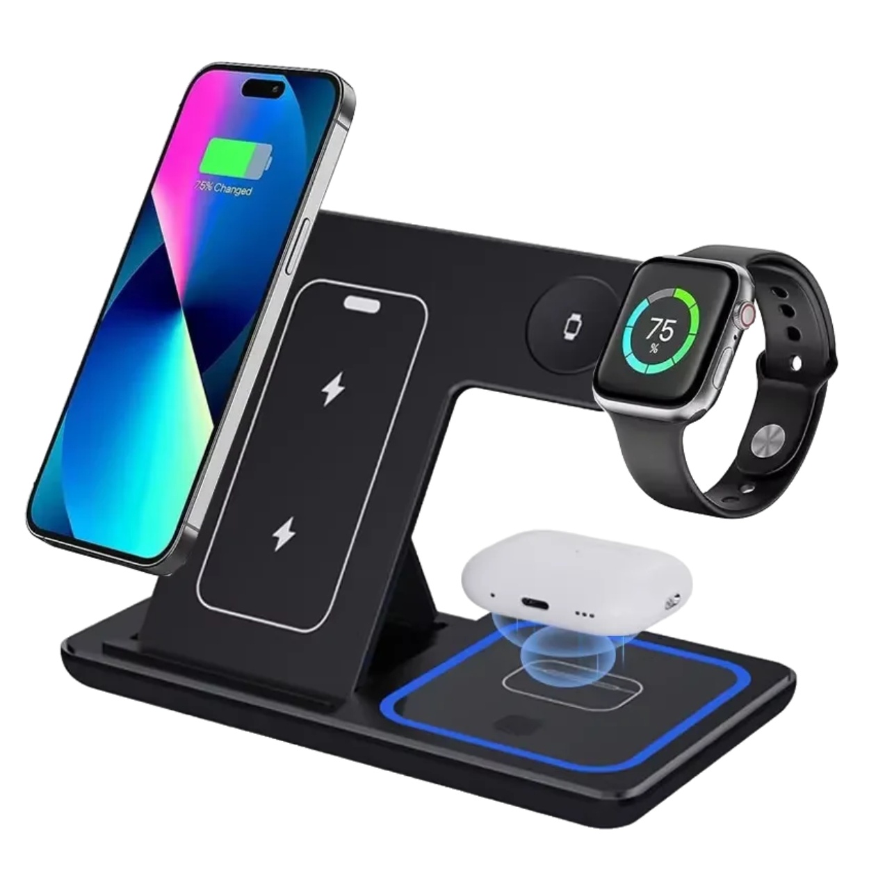 Trådlös laddningsstation för Samsung och Apple produkter 3-i-1 Magsafe Svart