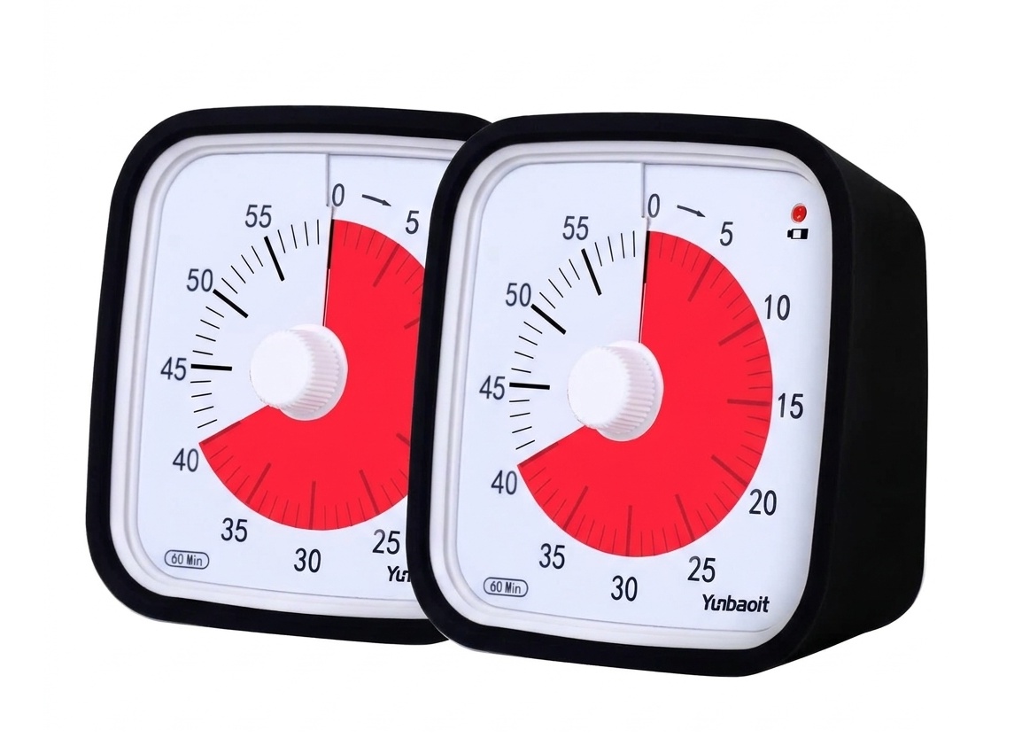 Visuell timer 60 minuter 2-pack – tyst timer för barn, klassrum och läxläsning, svart - klassrum skola för barn