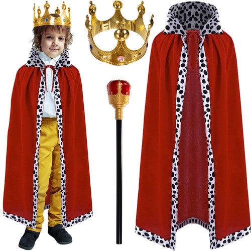 Kungakostym julspel med kappa, spira och krona röd/guld 92 cm
