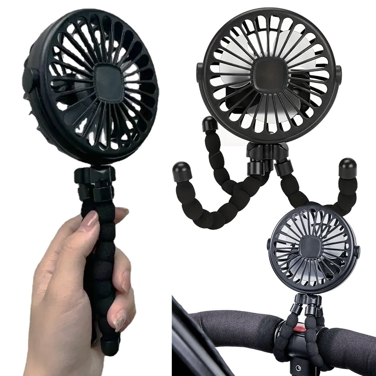 Product Image for Flexibel Barnvagnsfläkt - Uppladdningsbar Portabel Fläkt med Batteri Svart
