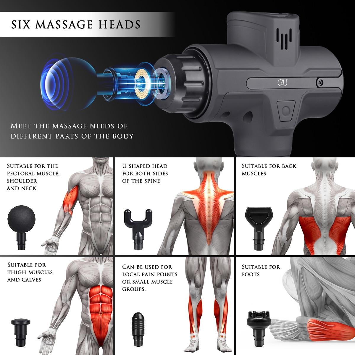 Portabel Massagepistol LCD Touch skärm 30 intensiteter C4U® (1 av 7) (2 av 7)