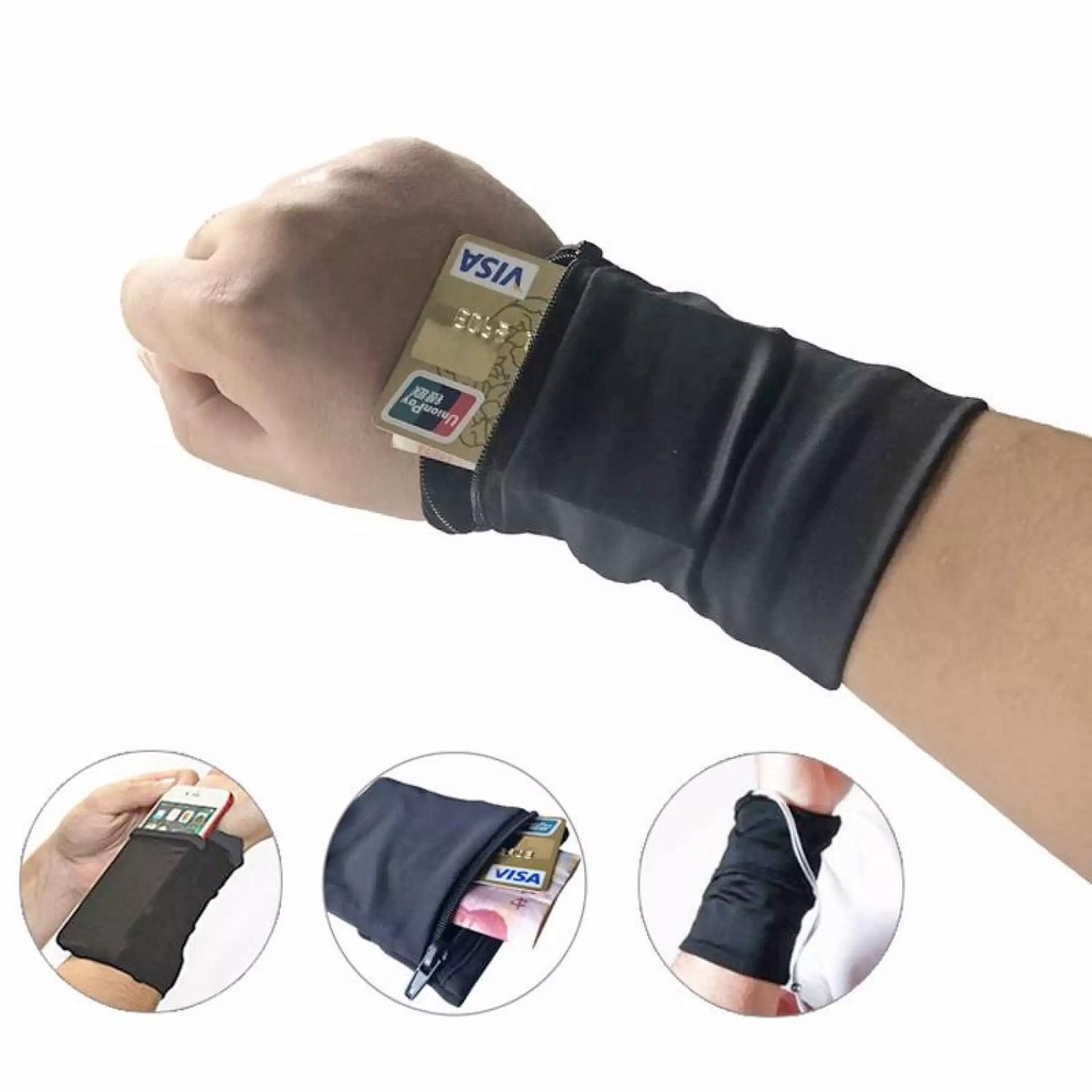 Sportarmbånd med lomme for mobil og nøkler