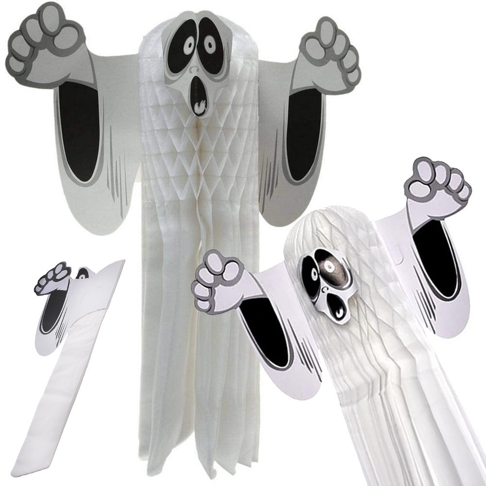 Hängande Halloween spöke 3D pappersdekoration vit 36 cm vikbar