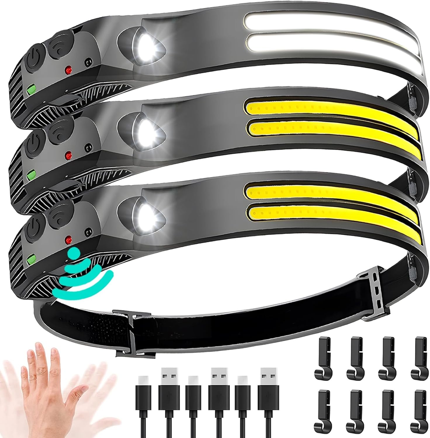 Product Image for Huvudlampa 3Pack uppladdningsbar 1000 lumen 230° bred stråle superljus pannlampa