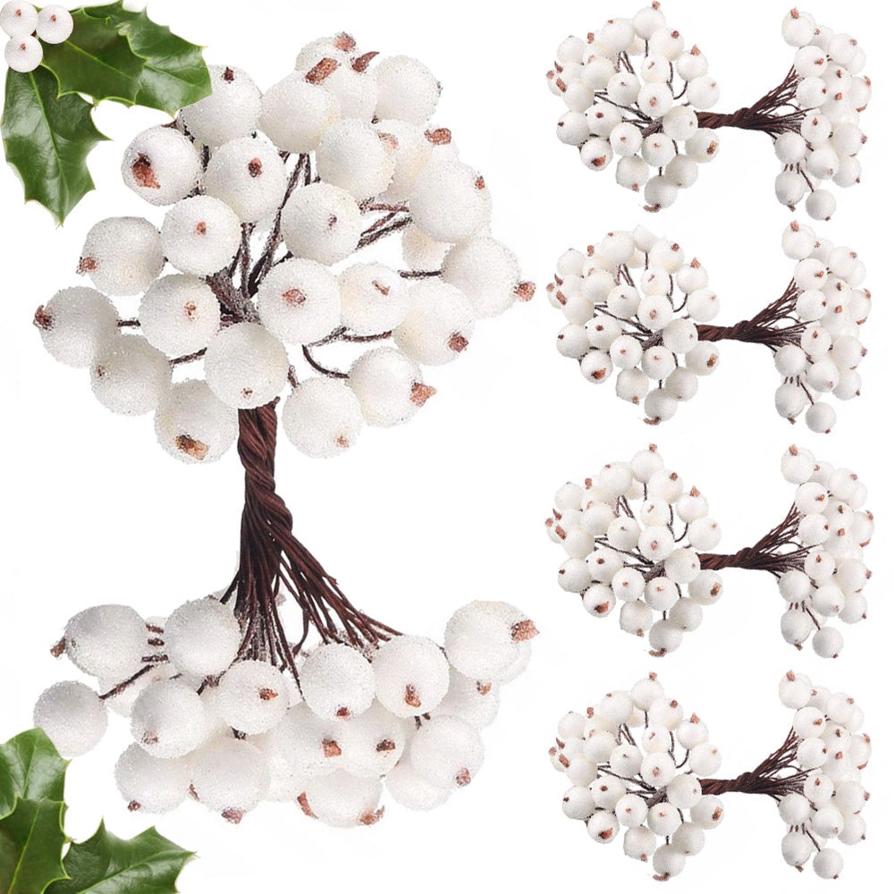 Juldekoration rönnbärsbuketter 5-pack frostad vit, 15 cm